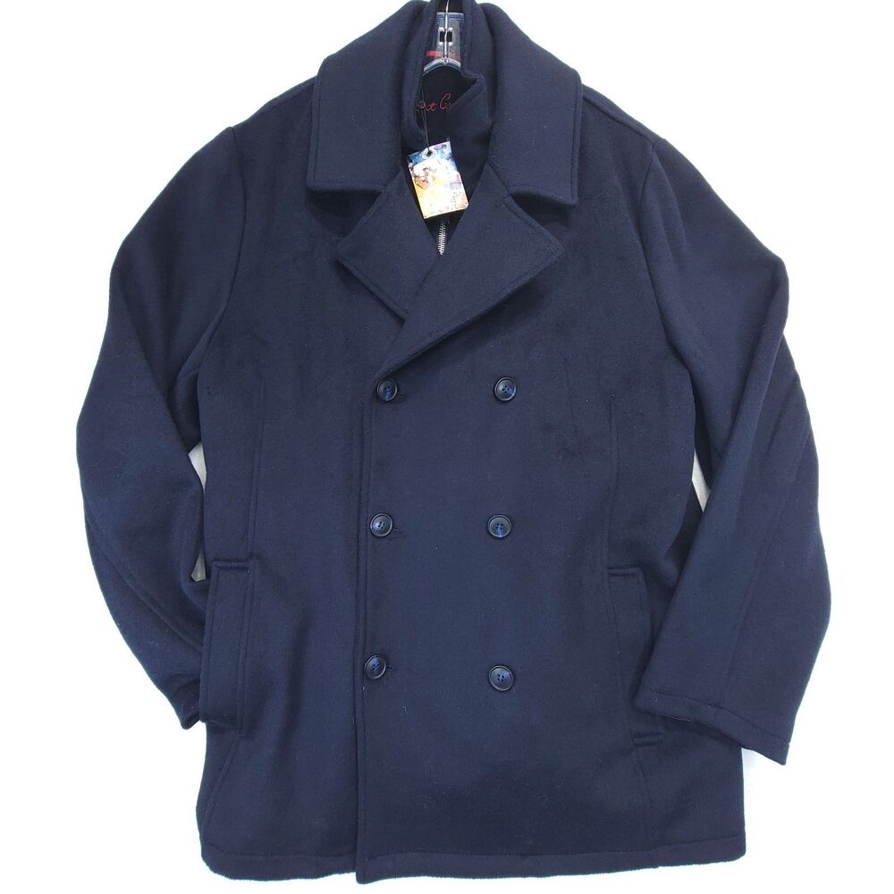 Robert Graham Wool Peacoat Mens X-Large Navy Bib Front Lined Jacket Blue NWT